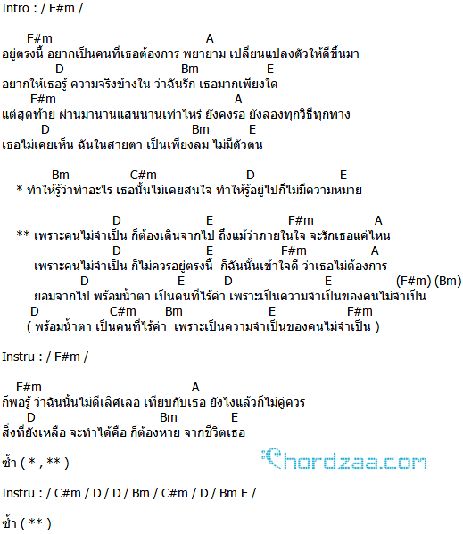 คอร์ดเพลง คนไม่จำเป็น คอร์ดเพลง คนไม่จำเป็น