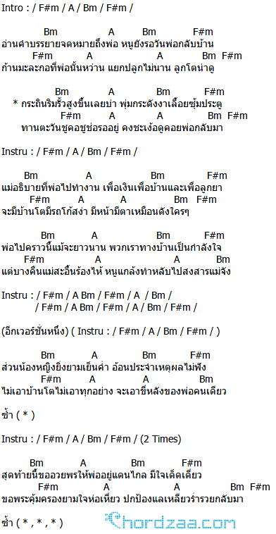 คอร์ดเพลง จดหมายถึงพ่อ - อี๊ด ฟุตบาท คอร์ดเพลง จดหมายถึงพ่อ - อี๊ด ฟุตบาท