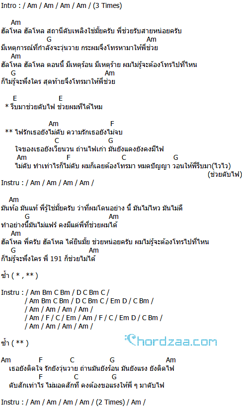 คอร์ดเพลง พนักงานดับเพลิง - ลาบานูน คอร์ดเพลง พนักงานดับเพลิง - ลาบานูน