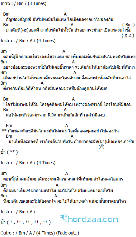 คอร์ดเพลง กัญชลี - โต๊ด เก๋าซึม คอร์ดเพลง กัญชลี - โต๊ด เก๋าซึม