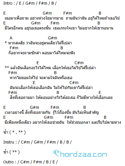 คอร์ดเพลง เลือกได้ไหม - ZAZA คอร์ดเพลง เลือกได้ไหม - ZAZA