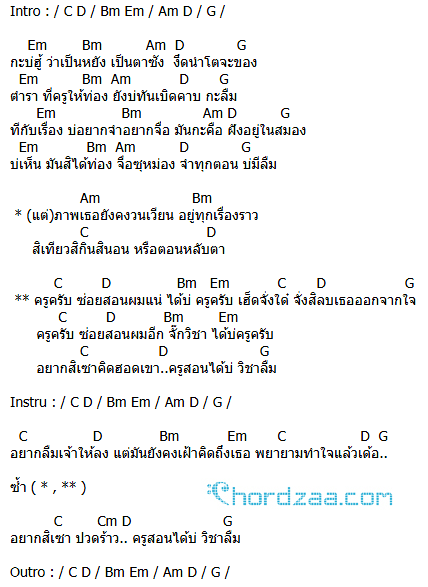 คอร์ดเพลง ครูครับ - เลิฟ ภูดิน คอร์ดเพลง ครูครับ - เลิฟ ภูดิน