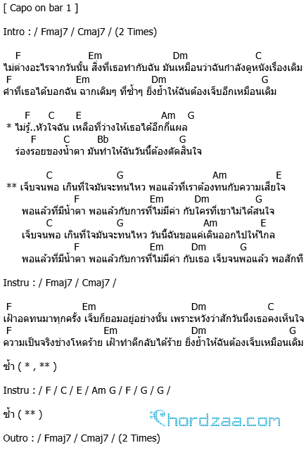 คอร์ดเพลง เจ็บจนพอ - Wanyai (แว่นใหญ่) (คอร์ด ง่ายๆ) คอร์ดเพลง เจ็บจนพอ - Wanyai (แว่นใหญ่) (คอร์ด ง่ายๆ)